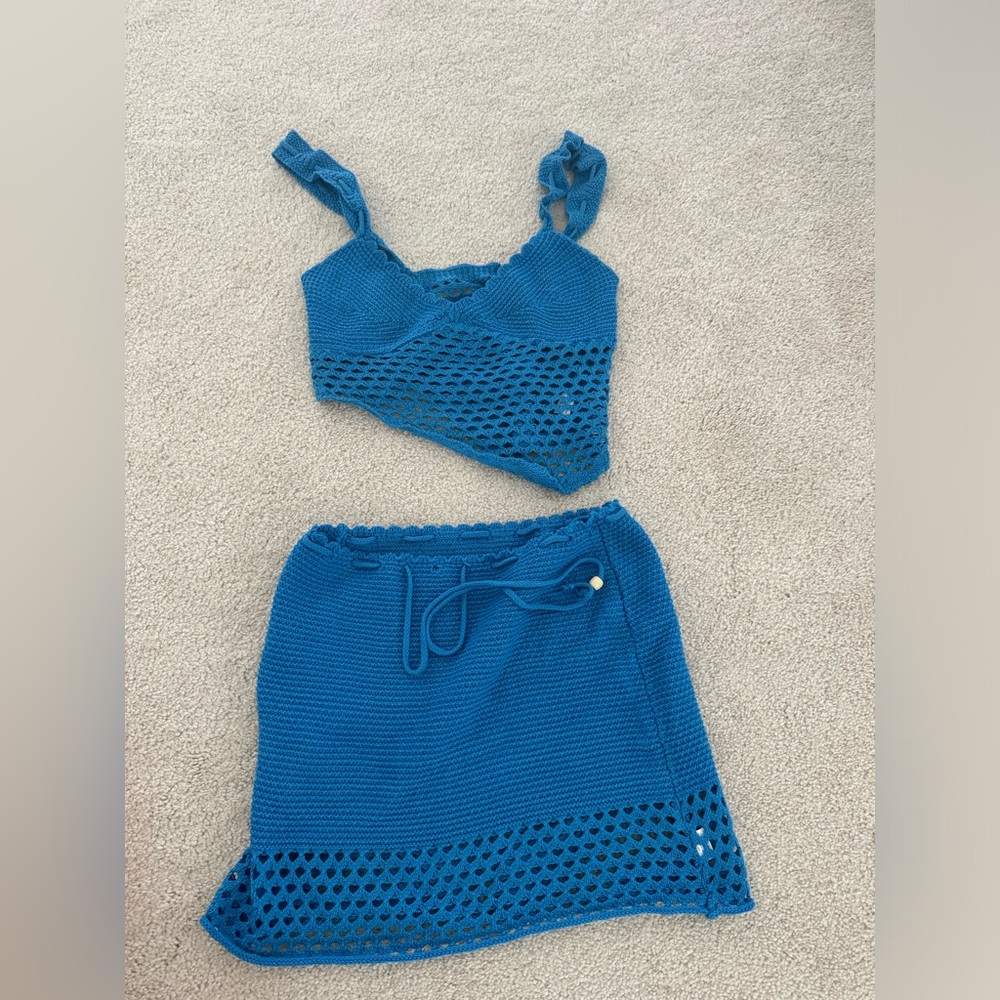 Blue Knit Women's Skirt Set